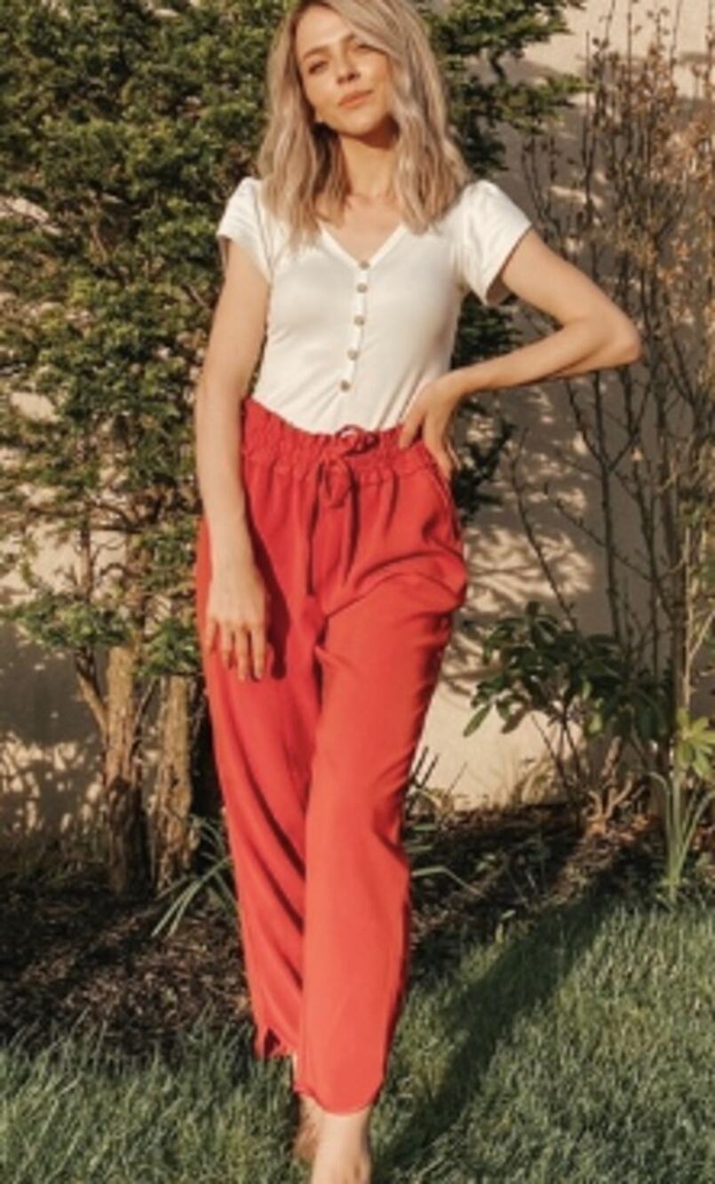 ZARA TRF Paperbag Elastic Pull On Pants Rust Orange Size XS